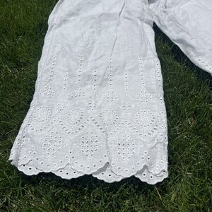 Magaschoni Lined Linen Cropped Pants Women Ivory Pockets Elastic Eyelet NWT, Med